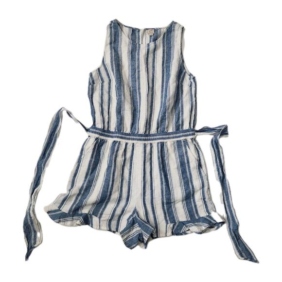 LOFT Pants - LOFT Blue & White Striped Beach Romper – Size M Beach Shorts Style with Pockets